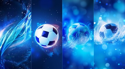 An abstract visual featuring a soccer ball with dynamic blue elements and futuristic visuals, blending sports and technology into a captivating image of motion.