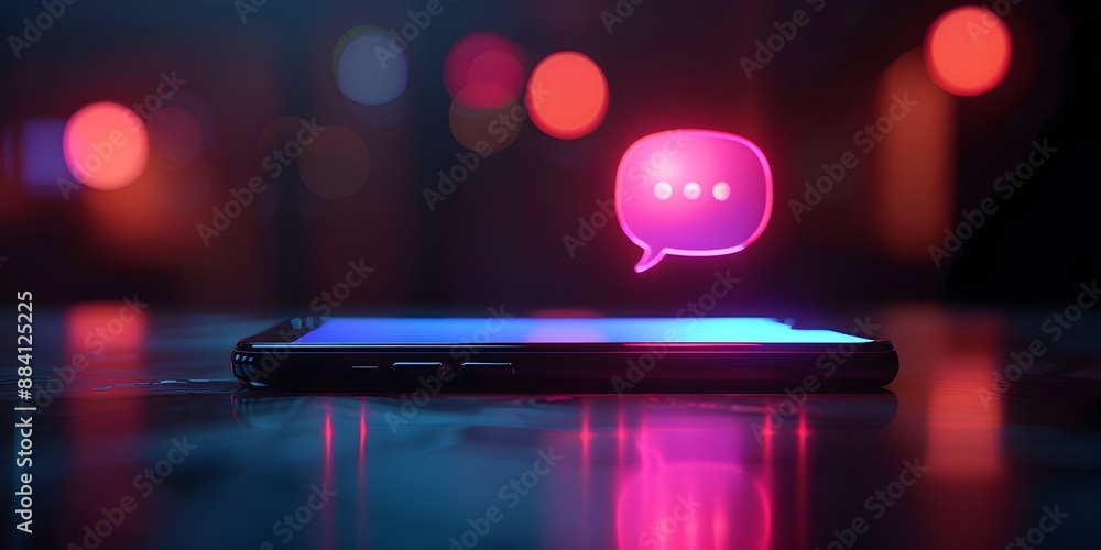 Poster smartphone icon with chat bubble symbolizing communication and messaging