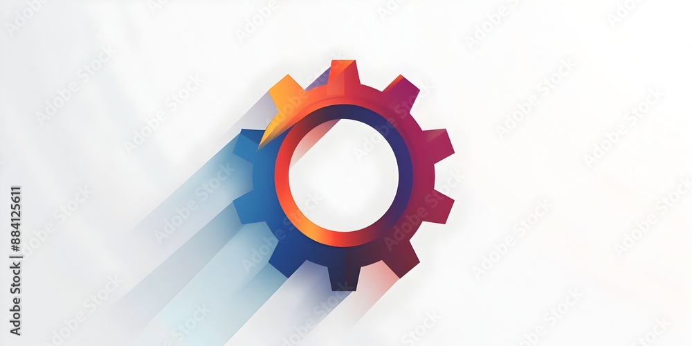 Poster minimalist gear icon representing settings and customization on white background