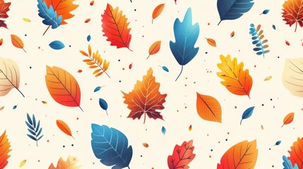 Obraz premium Colorful and whimsical autumn leaves seamless pattern background