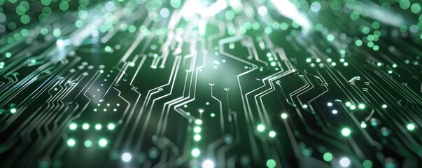 Fototapeta premium Glowing Green Circuitry with Light Rays