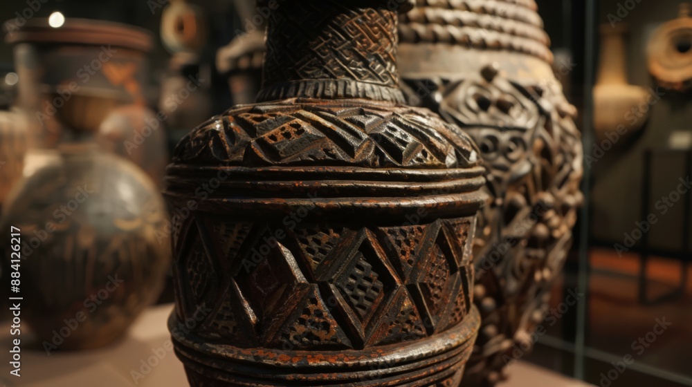 Poster geometric patterns in historical artifacts. describe a historical artifact adorned with geometric pa