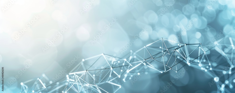 Aufkleber futuristic polygonal shapes form an abstract network structure on a blurred background in cool blue 