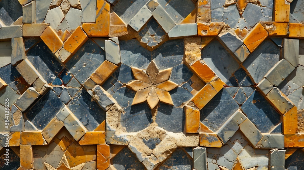Poster geometric patterns in historical artifacts. describe a historical artifact adorned with geometric pa