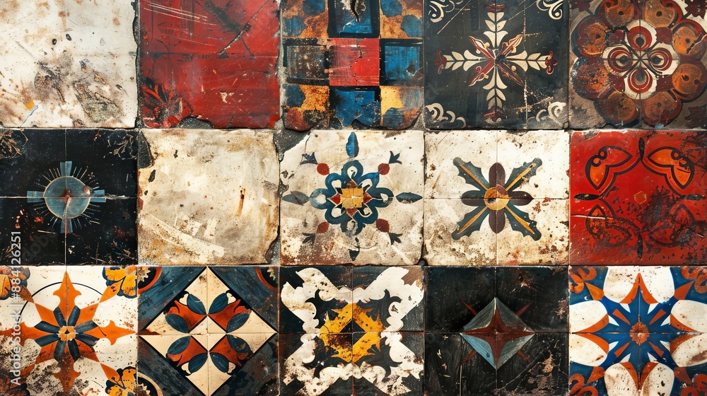 Poster geometric patterns in historical artifacts. describe a historical artifact adorned with geometric pa