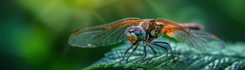 A Vibrant Dragonfly Perched on a Leaf, Capturing the Essence of Nature's Harmony, a Moment of Tranquility Amidst the Lush Greenery, a Symbol of Coexistence in the Sweet Outdoors