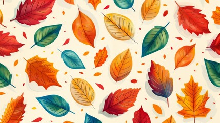 Colorful autumn leaves seamless pattern background