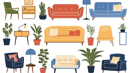Collection of Vintage Furniture and Plants