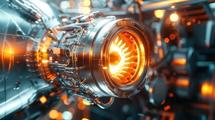 Close-up of a Jet Engine with a Glowing Core