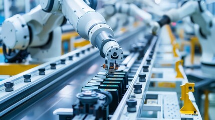 In our industrial factory, robots are key to achieving high productivity. Observe how automated systems handle complex tasks,