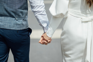 Fototapeta premium Cute bride couple spend time together after the wedding ceremony