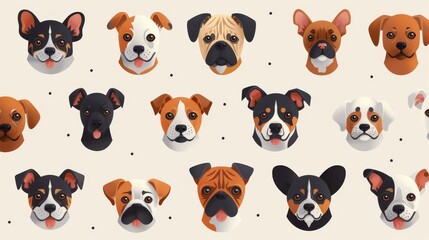 Adorable Dog Breed Head Icon Set
