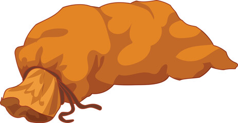 Full orange sack is lying horizontally tied with rope