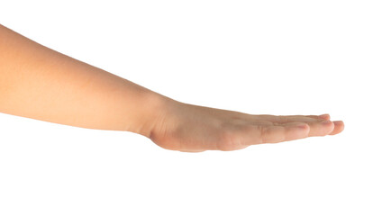 Hand gesture measurement and limitation. Kid showing sign with flat palm down, limiting size, height isolated on white background., transparent PNG