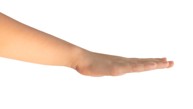 Hand gesture measurement and limitation. Kid showing sign with flat palm down, limiting size, height isolated on white background., transparent PNG