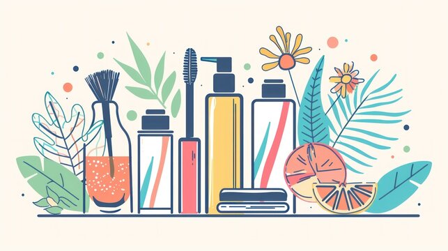 cosmetics and leaves in flat style clip art preview