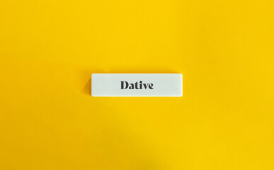 Dative Case. Text on Block Letter Tile on Yellow Background. Minimalist Aesthetics.