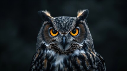 Close-up Portrait of a Majestic Owl with Bright Yellow Eyes