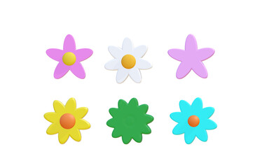 3D flowers collection of plant, set of flowers on white background.