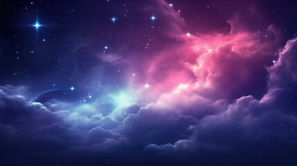 Fototapeta premium A digital art of colorful nebula clouds in the night sky, with stars twinkling around them. 