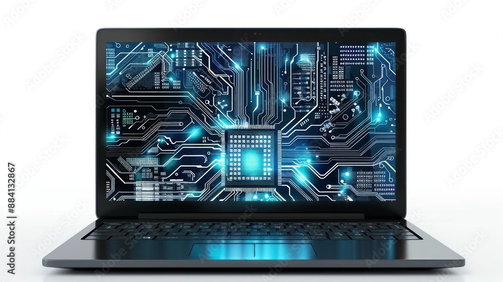 Poster modern laptop displaying circuit board pattern