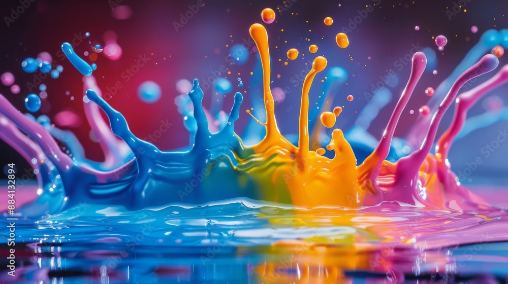 Poster multicolored paint splashes creating abstract and dynamic patterns