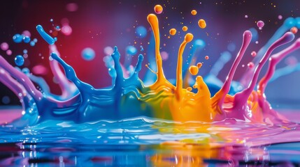Multicolored paint splashes creating abstract and dynamic patterns