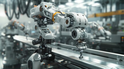 Fototapeta premium Our industrial factory leverages the latest robotic technologies to optimize production.