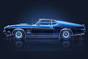 Fototapeta premium Wireframe Muscle Car Render