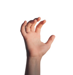 Obraz premium Hand palm, kids gesture, taking, grabbing, grasping, attacking isolated on white background., transparent PNG