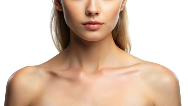 a portrait of a clear woman skin, face, neck and breast