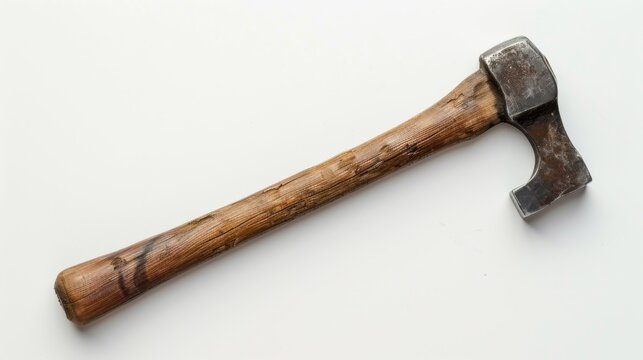 A close-up image of a weathered old axe with a wooden handle, highlighting the distinctive signs of age and wear, representing durability, strength, and craftsmanship.