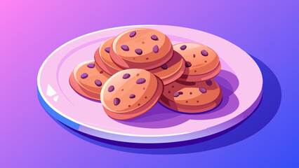 Fototapeta premium cookies on a plate illustration of a muffin on blue background chip cookies chocolate chip cookies on plate 