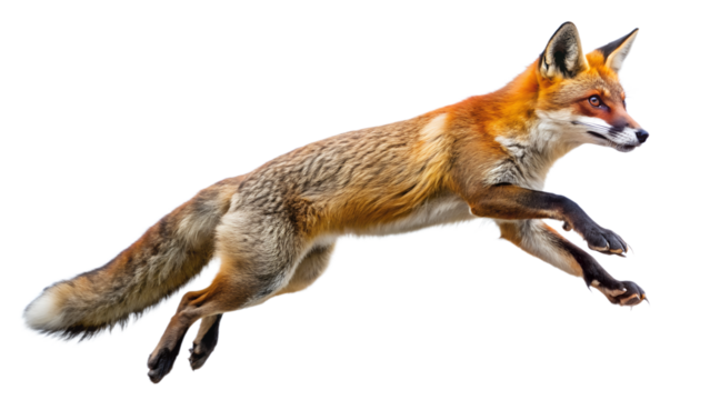  a fox leaping to catch its prey isolated on white background