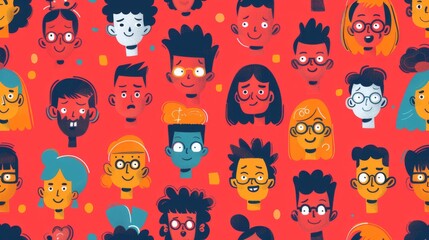Diverse and Quirky Characters Seamless Pattern with Vibrant Colors
