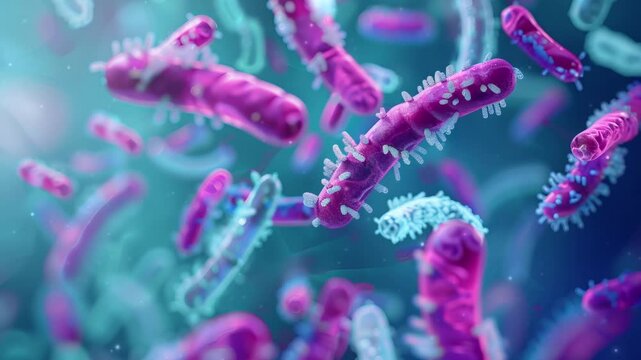 Illustration of probiotics concept showing beneficial bacteria thriving in the human digestive system, promoting gut health and gastrointestinal wellness. Blur background 