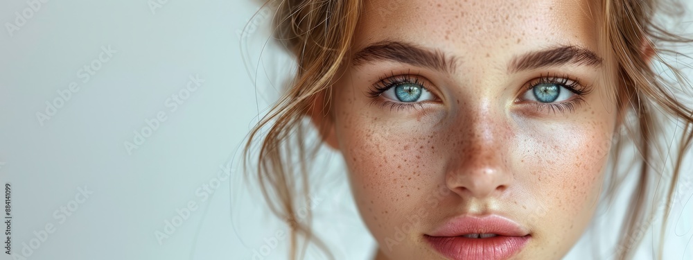 Canvas Prints  A close-up of a woman with multiple freckles on her face