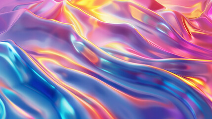 Fototapeta premium Background with abstract waves. Vibrant holographic chrome gradient. AI generative