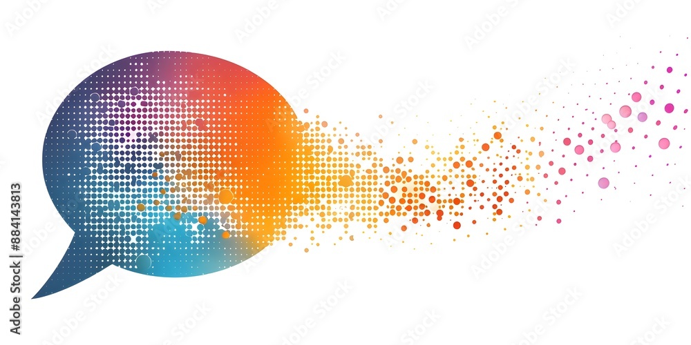 Poster minimalist chat bubble icon with dotted pattern representing digital communication