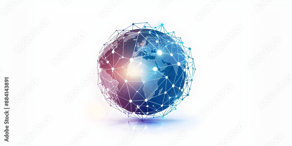 Poster globally connected digital sphere highlighting internet connectivity and network communication