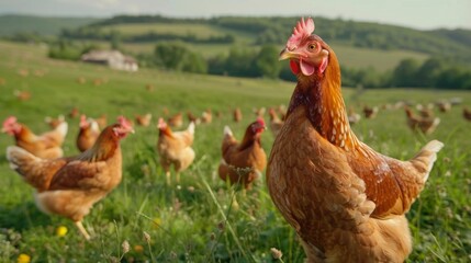 Fototapeta premium Serene Organic Chicken Farm: Free-Range Hens in Natural Harmony
