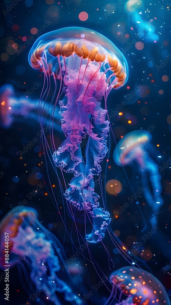 Canvas Prints mesmerizing glowing jellyfish captivating the dark ocean depths