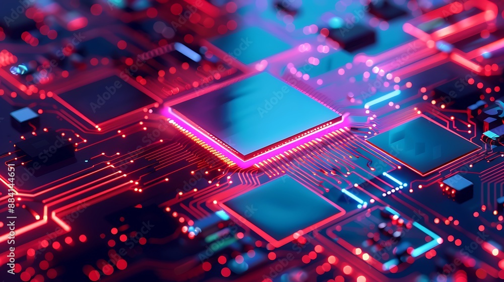 Poster glowing circuit board with a central processing unit
