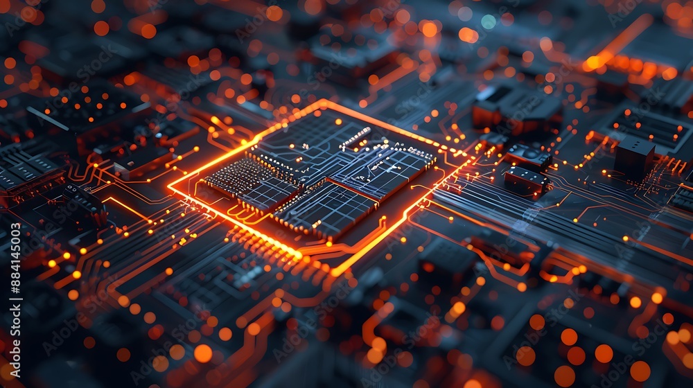 Poster circuit board with glowing processor