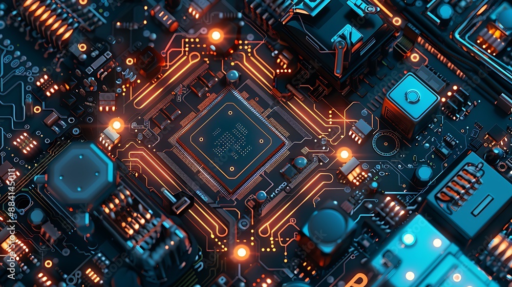 Poster close-up view of a complex circuit board