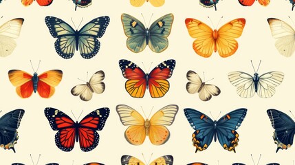 Vintage seamless pattern with colorful butterflies