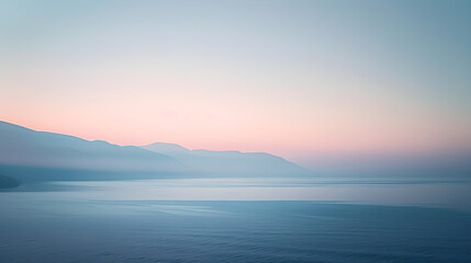 Obraz premium A serene oceanside landscape with soft pastel colors and a calm atmosphere, ideal for tranquil-themed designs, travel brochures, and nature scenes with copy space.