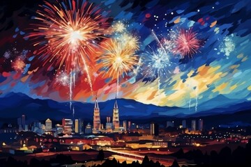 Vibrant fireworks display during the festive malaysian independence day celebration