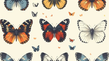 Vintage seamless pattern with hand drawn butterflies and moths