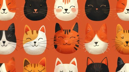 Seamless pattern with cute cat faces